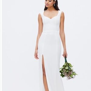 Dress the Population, NWT! Monroe Front Slit White Maxi Dress, Large